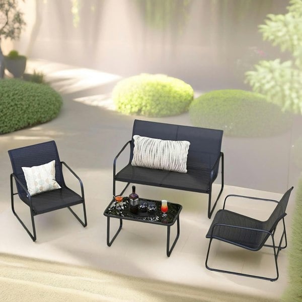 Rafaelo Mobilia Set of 4 Conversation Garden Bistro Furniture Set With Table Black