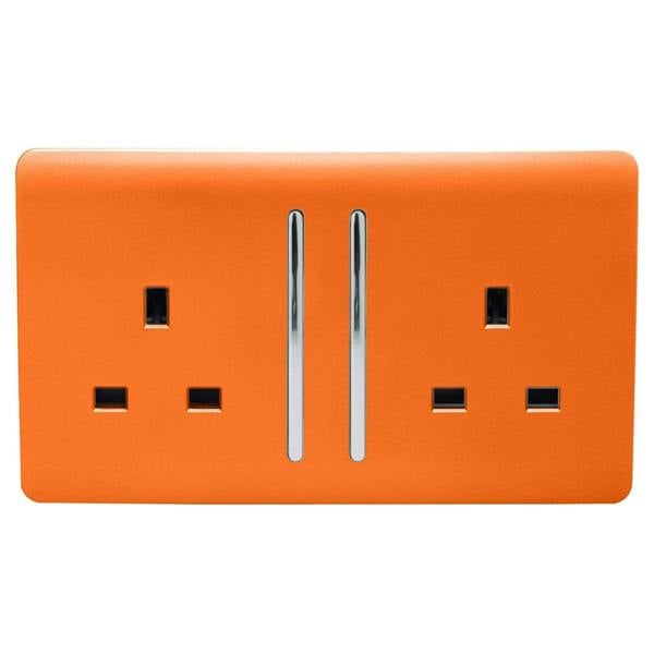 Trendi Switch 2 Gang Long Switched Plug Socket in Sunset Orange