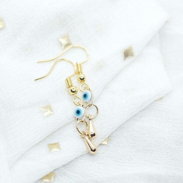 The Colourful Aura Handmade Turkish Evil Eye Protection Gold Plated Charm Dangle Drop Earrings