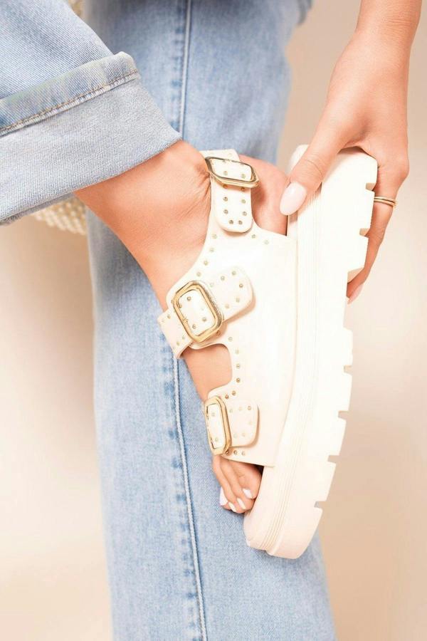 Zora Chunky Double Buckle Studded Platform Sandals - Black