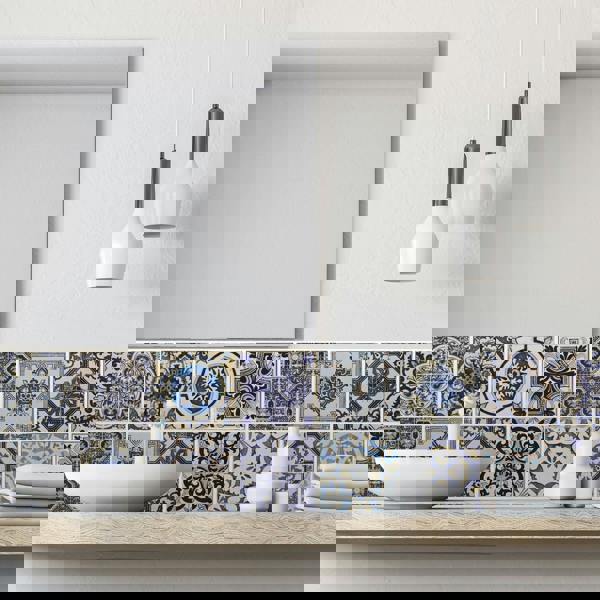 WT1584 - Malaga Spanish Blue Wall Tile Sticker Set - 15 x 15 cm (6 x 6 in) - 24 pcs