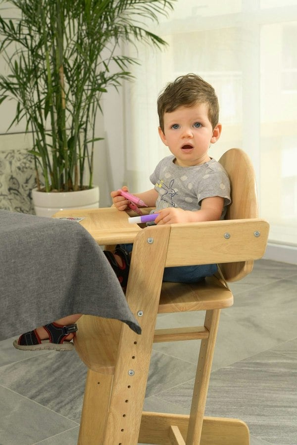 Safetots Grow with Me Wooden High Chair, Grey, Highchair for Baby and Toddler, converts to a Childs Chair, Stylish and Practical