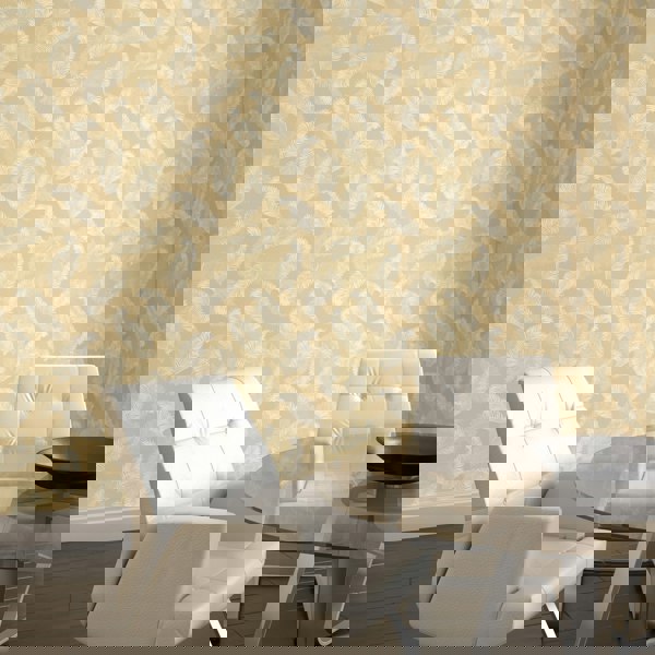 Hoopla Walls Feathers - Gold 10m Wallpaper