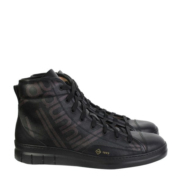 Dunhill Luggage Canvas hi-top sneakers in black and dark bronze