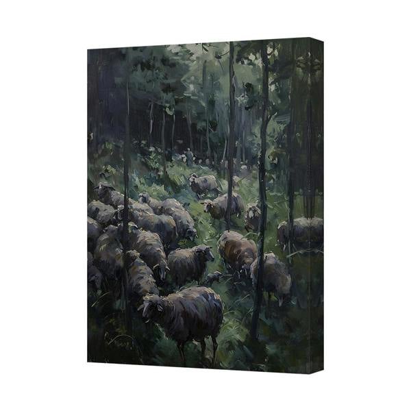 Benjamin Tate Design Pastoral Sheep In A Forest Canvas Art Print With Deep Wooden Frame