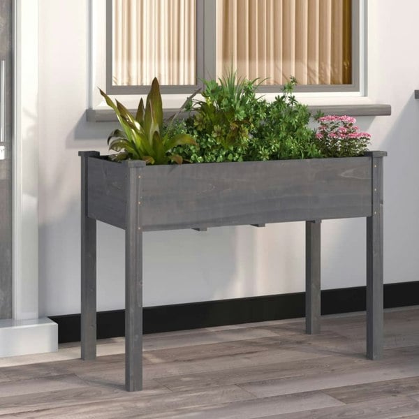 Berkfield Planter with Liner Grey 118x59x76 cm Solid Wood Fir