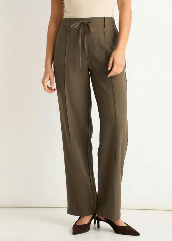 Gini London Olive Drawstring Tailored Trousers