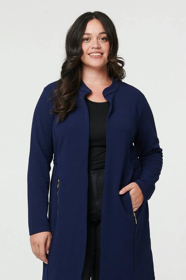 Navy | Curve Open Front Longline Knit Jacket