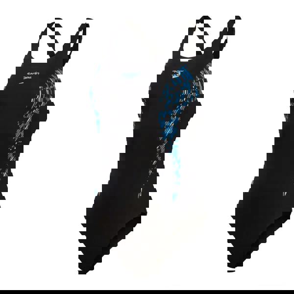 Navy blue Speedo placement muscleback swimsuit with wave design