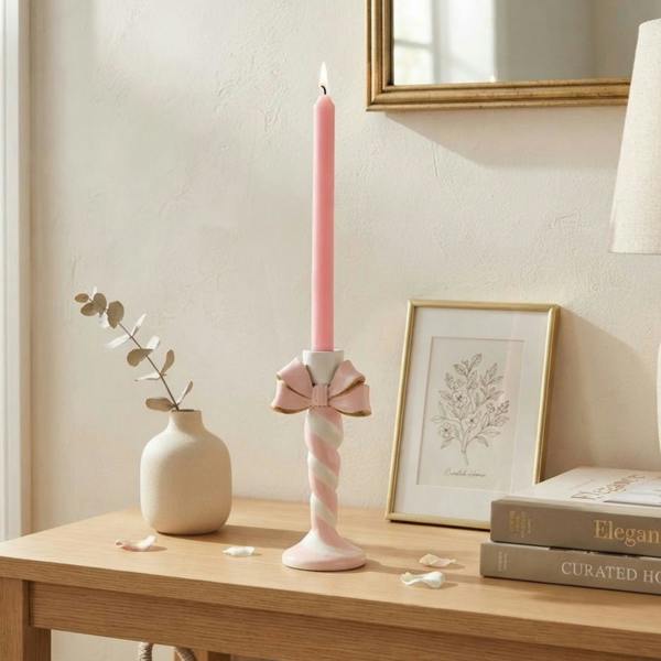 Garden Greatness Resin Candy Cane Bow Candle Holder