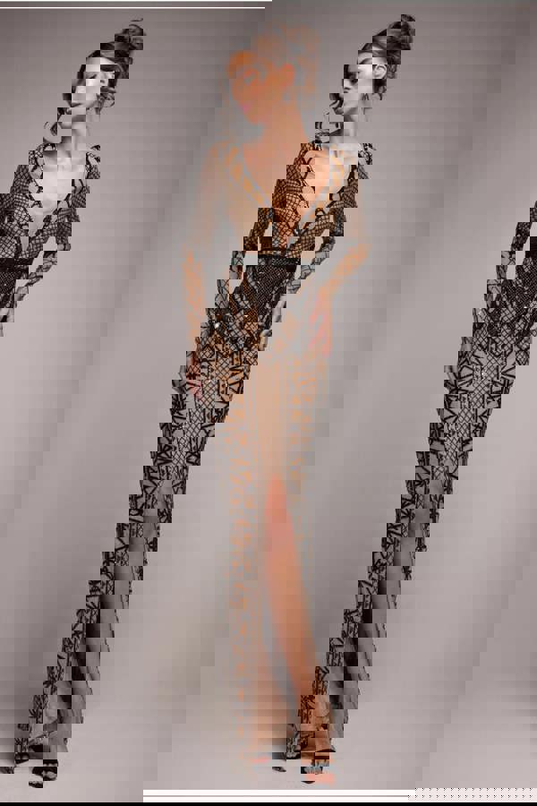 Geometric Sequin Plunge Maxi - Black DR4081