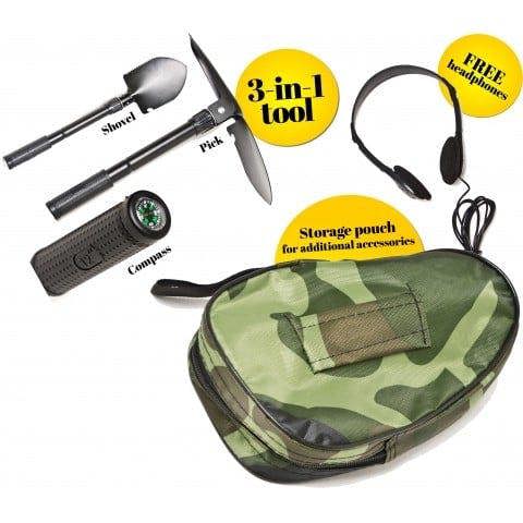MYLEK Metal Detector Waterproof Complete with Bag, Headphones, Shovel & Pick/Compass Tool Kit