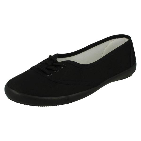 Spot On Ladies Spot On Canvas Flat Ballerina Pumps F8854
