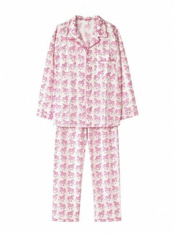Kids horse print pyjamas in woodblock print cotton voile Available in pink and blue