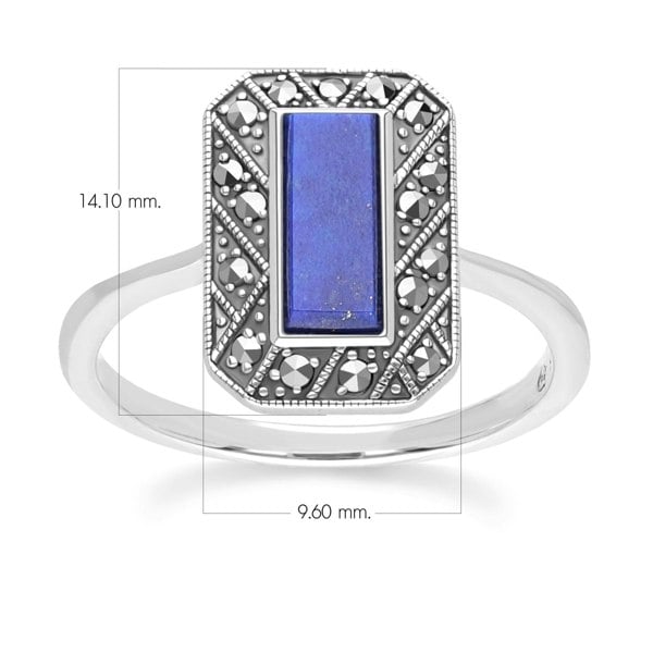 Art Deco Style Rectangle Lapis Lazuli and Marcasite Ring in Sterling Silver 214R641903925 Dimensions