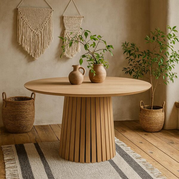 Wyld Haus Twillbury Round Oak Dining Table Slatted Base
