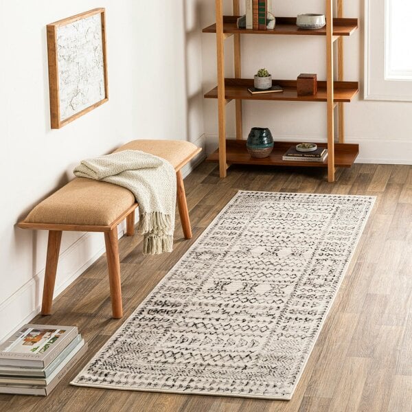 Livabliss Pisa PSS2313 Geometric Grey Off-White Black Rug - 80 x 220 cm