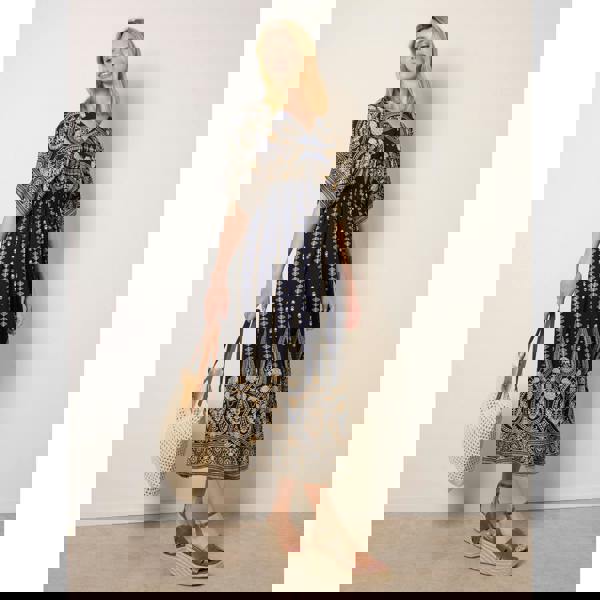 Blue Vanilla Floral Border Design Dress