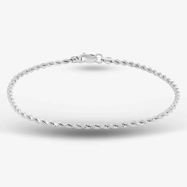 T. H. Baker 9ct White Gold 7 Inch Rope Chain Bracelet 5-26-2211