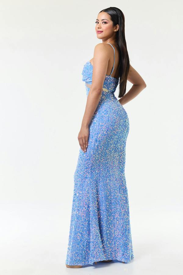 LuvForever Sky Blue Bandeau Sequin Maxi Dress
