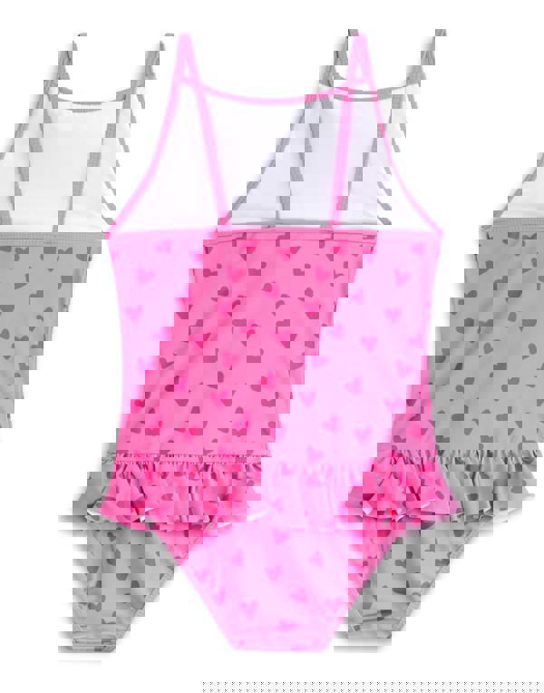 Peppa Pig Girls Pink Love Heart Background Poncho Towel and 1 Piece Swimming Costume Set