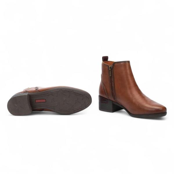 Pikolinos Women's Pikolinos Malaga Cuero Brown Leather Ankle Bootie Zip Mid-Heel Everyday Boots