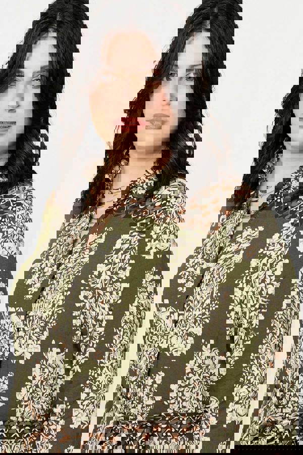 Green | Curve Printed Tie Waist Maxi Shirt Dress