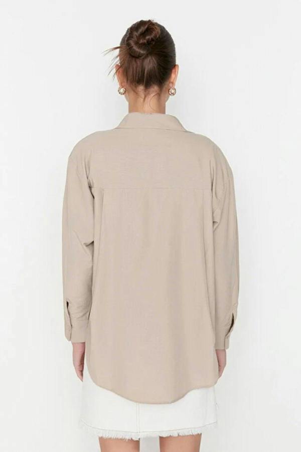 WOVCOR Single Pocket Boyfriend Cotton Woven Shirt