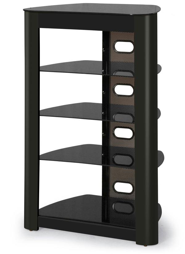 Homeology ZINNIA 5-Tier Gloss Black Fascia with Black Glass Shelves Entertainment Media Audio Rack