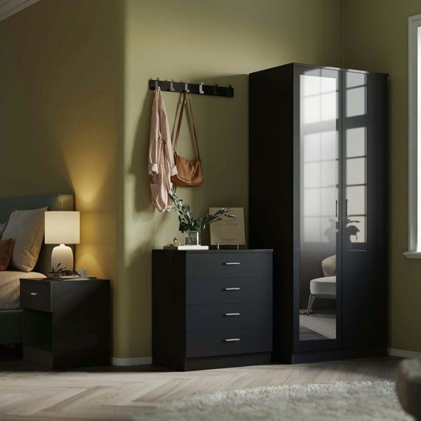Comfy Living High Gloss Bedroom Furniture 3 Piece Trio Set Wardrobe Chest Bedside