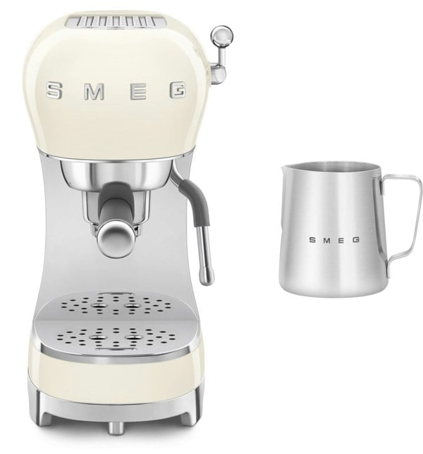 Smeg ECF02 Espresso Machine + CMMJ01 Milk Frothing Jug Bundle