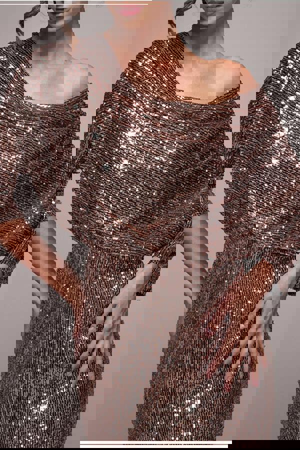 Sequin Cowl Neck Midi Dress - Champagne DR3321A