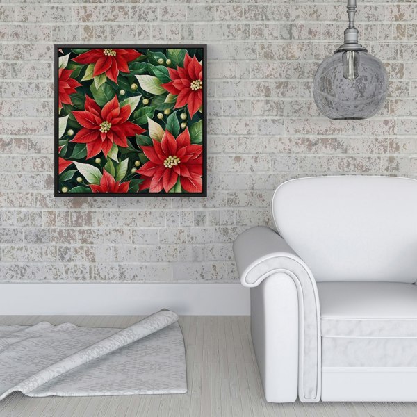 Warren Reed Poinsetta Watercolour Framed Canvas