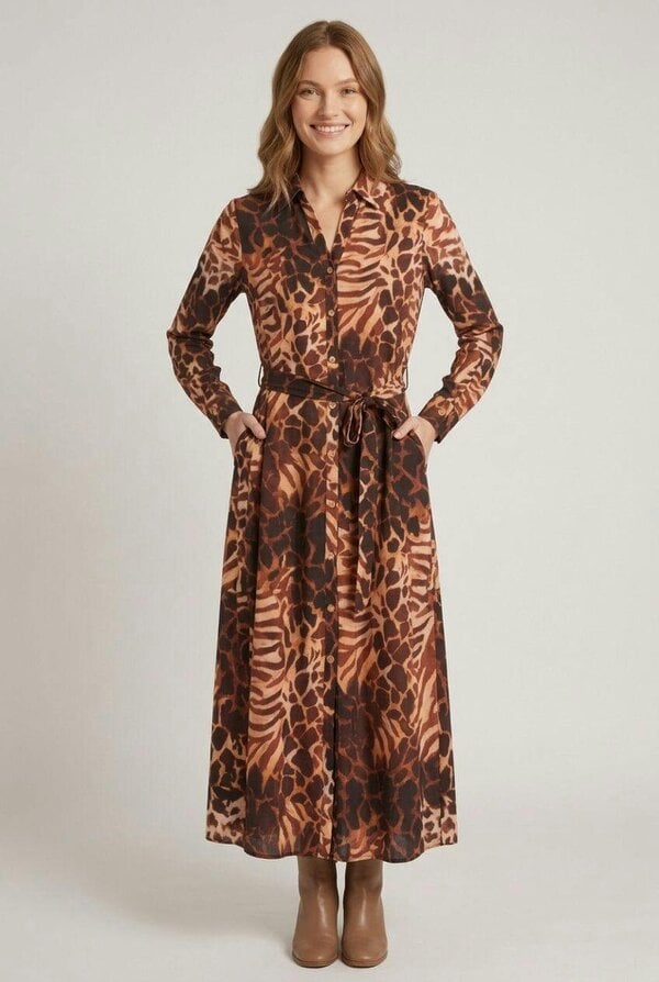 Izabel London Abstract Print Tie Waist Midi Dress
