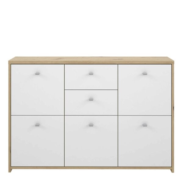 Wyld Haus Willowmere White and Artisan Oak Wood Chest Storage Cabinet 2 Drawers 5 Doors