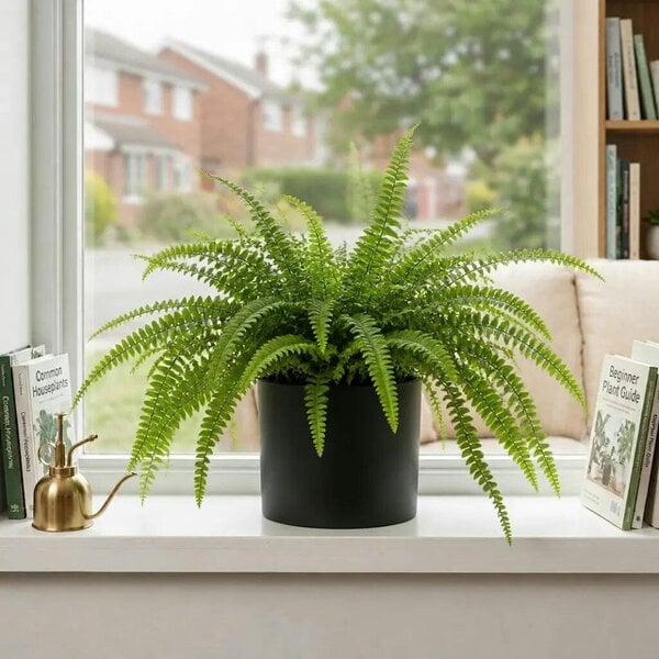 Nephrolepis Boston Fern – Lush Feathery Green Indoor Houseplant - Sofia Matt Black Ceramic