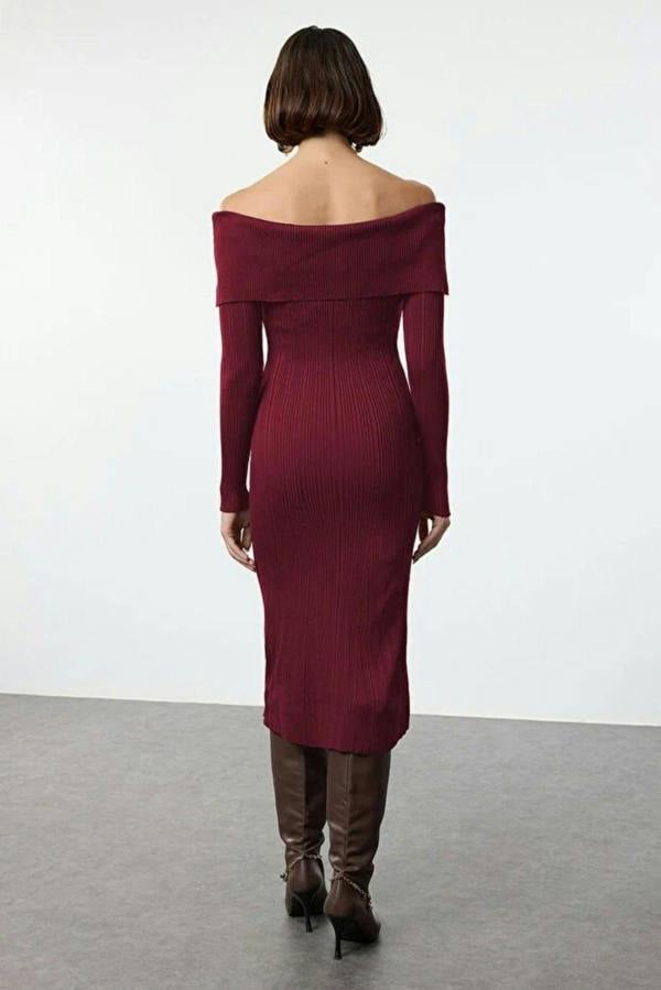 WOVCOR Midi Knit Basic Carmen Collar Dress