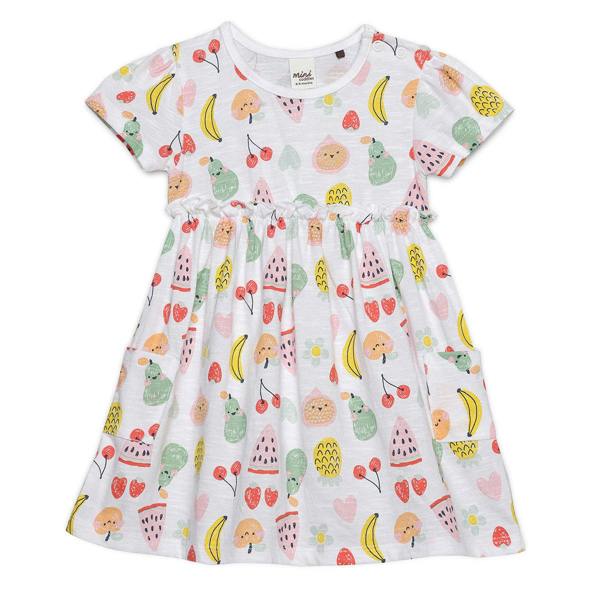 Mini Cuddles Baby Girls All-Over Fruit Printed Dress, White