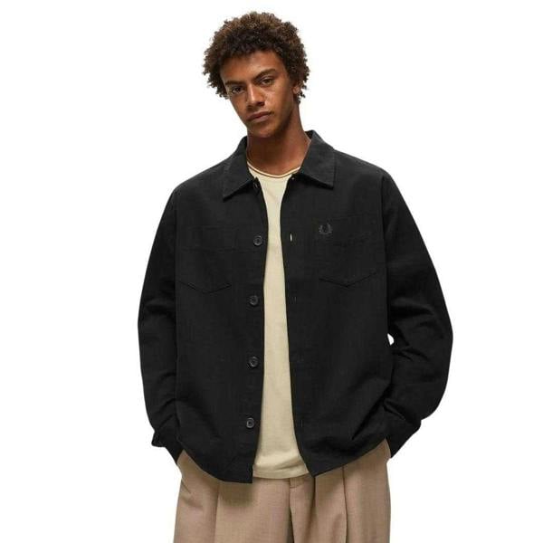 Fred Perry Mens Plain Twill Overshirt - Black - 