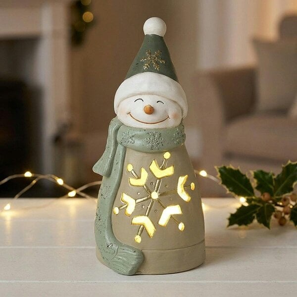 Garden Greatness Festive Ceramic Light-Up Snowman