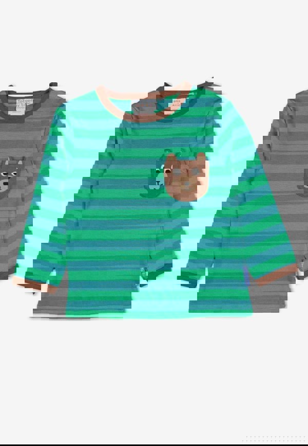 Organic Brown Bear Pocket Applique Long - Sleeved T-Shirt - Toby Tiger