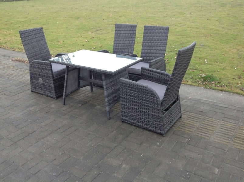 Fimous Oblong Rectangular Table Adjustable Reclining Chair Rattan Dining Set Outdoor Garden Furniture Table And Chair Set Mixed Grey 4 Chairs