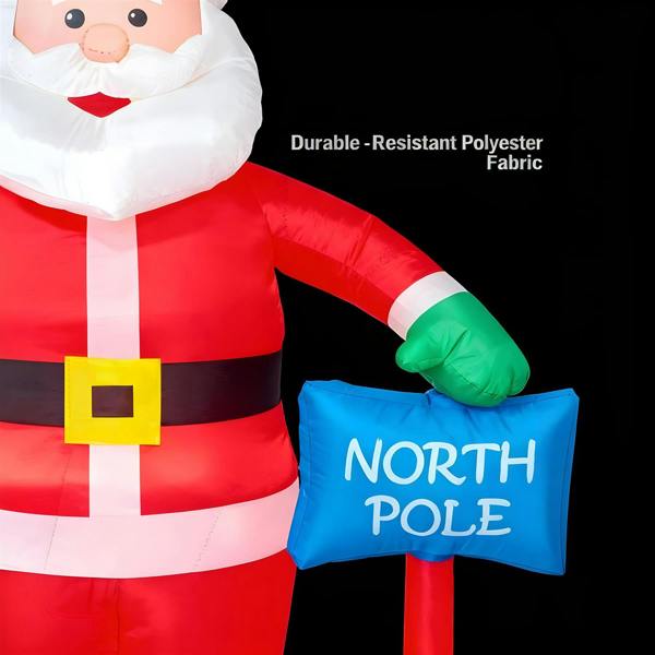 1.8m to 2.4m Inflatable Waving Santa with North Pole Sign, White LED Lights image 2
