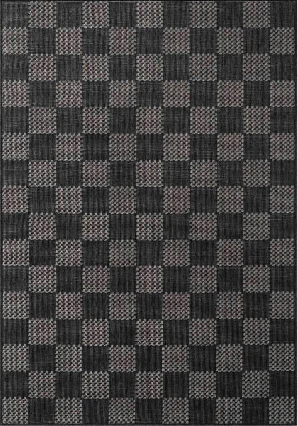 Checkered pattern rug with black and gray squares