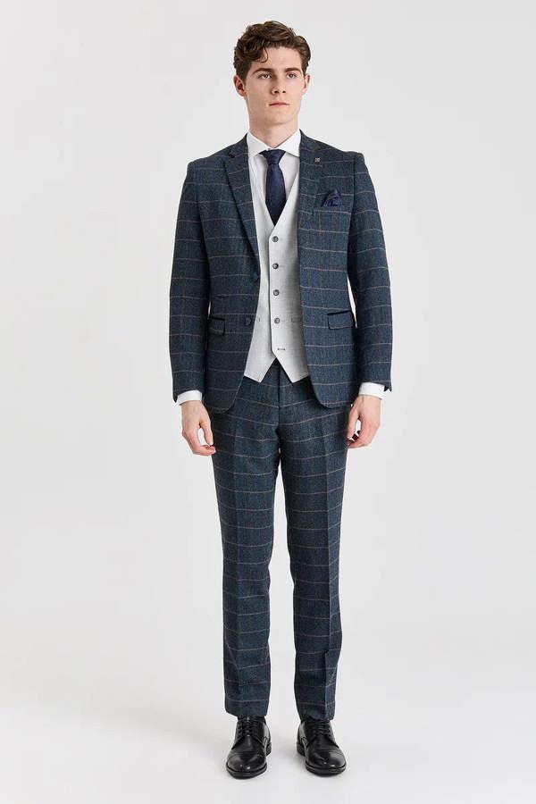 Paul Andrew Harris Navy Tweed Suit with Belmont Silver Waistcoat