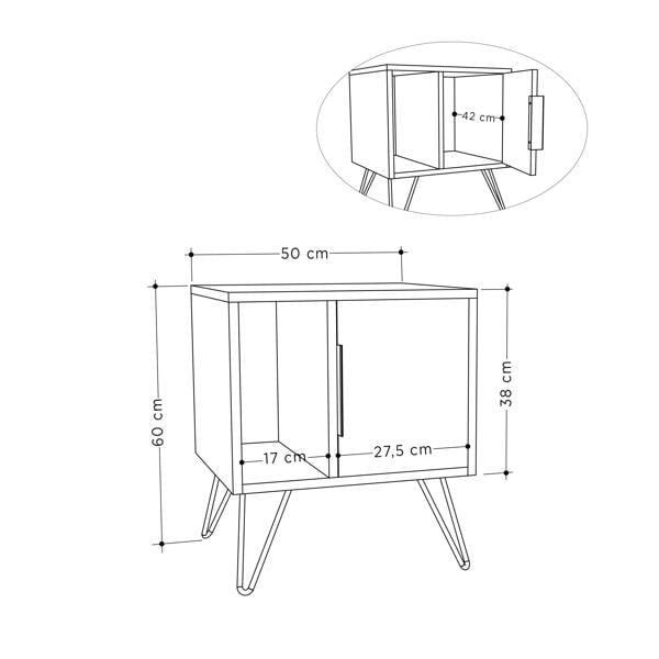 Decortie Glynn Modern Bedside Table with Metal Hairpin Legs Bedroom Nightstand with Storage 50.2cm