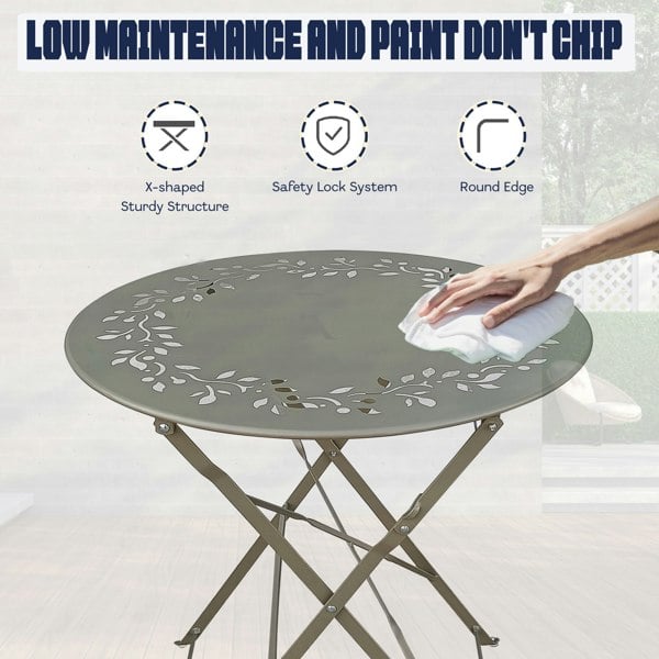 Furniture One Metal Bistro Garden Furniture Set, Folding Bistro Table and Chairs Set of 2 for Garden Patio Porch Balcony Set