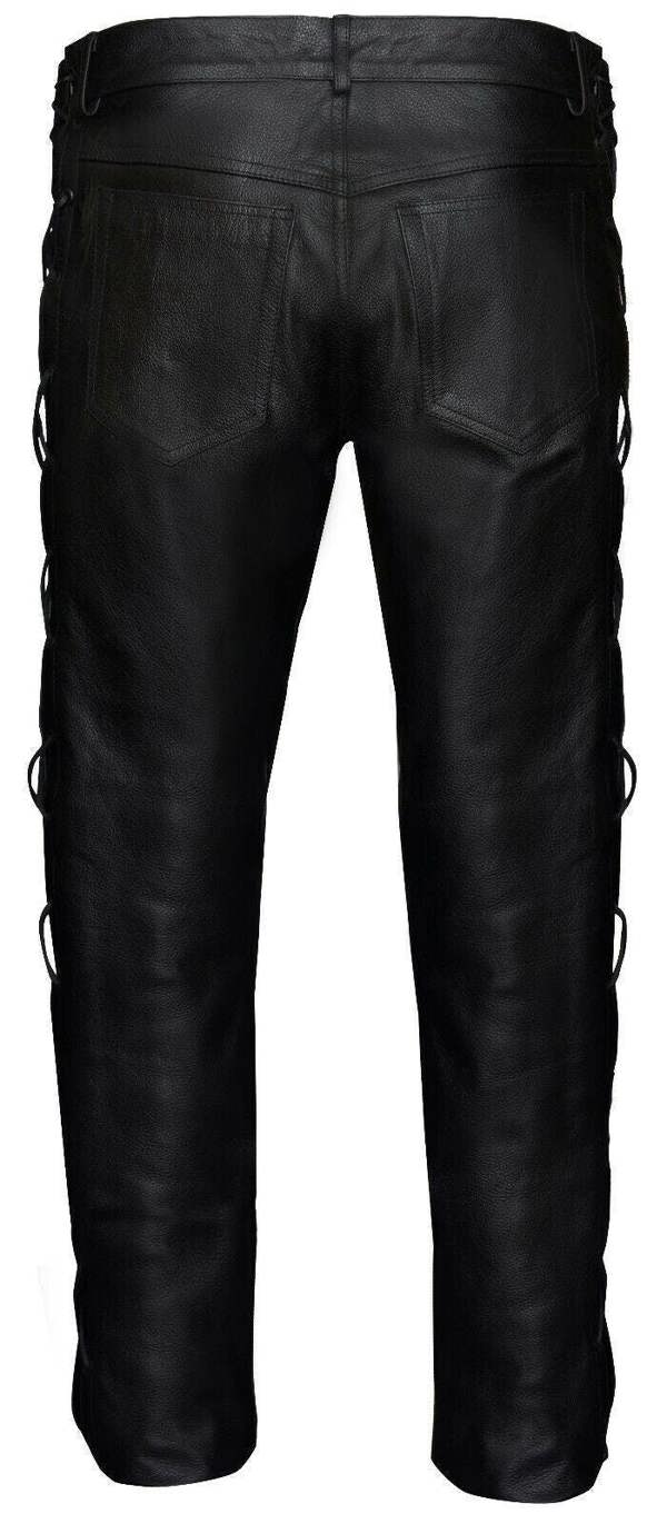 Infinity Leather Mens Laced Leather Biker Jeans-Utah