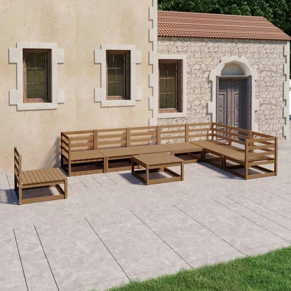 Berkfield 9 Piece Garden Lounge Set Honey Brown Solid Pinewood