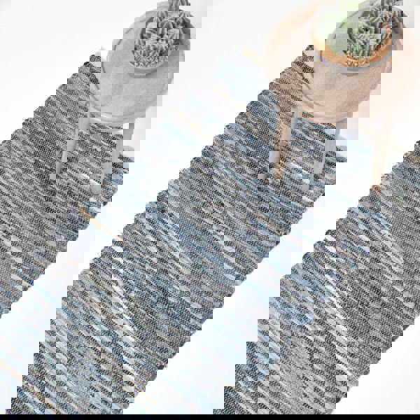 HOMESCAPES Blue Denim Handwoven Striped Chindi Rug